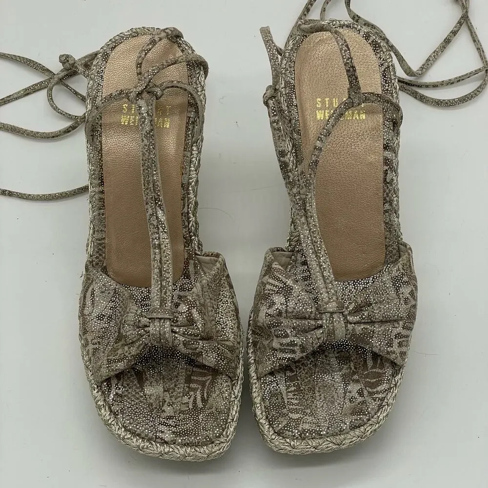 Stuart Weitzman Wishful Espadrilles Wedge Sandal - Tan Nairobi Patch - 6M